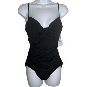 Spanx Love Your Assets Black One Piece SwimSuit Ruched Underwire Push Up size XL